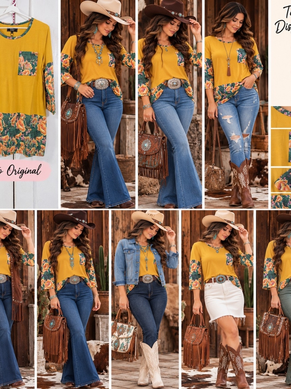 Lucky & Blessed Mustard Floral-Trim Long Sleeve Top